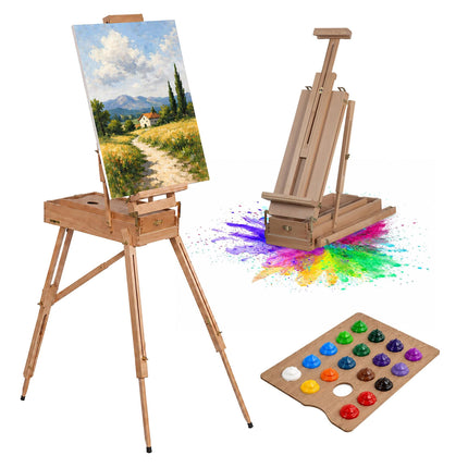 Chevalet pliable en bois de hêtre avec tiroir et palette