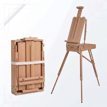 Chevalet pliable en bois de hêtre avec tiroir et palette