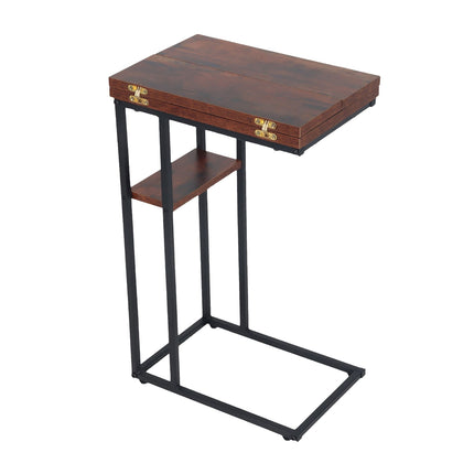 Table d'appoint pliable en forme de C, aspect bois, cadre noir