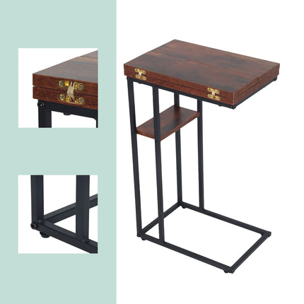 Table d'appoint pliable en forme de C, aspect bois, cadre noir
