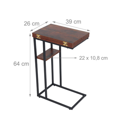 Table d'appoint pliable en forme de C, aspect bois, cadre noir