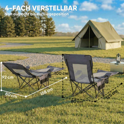 Faltbares Campingstuhl-Set mit verstellbarer Rückenlehne und Fußstütze