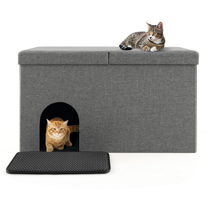 Niche et banc pliables pour chat avec bac à litière, 90 x 50 x 50 cm, gris