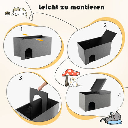 Niche et banc pliables pour chat avec bac à litière, 90 x 50 x 50 cm, gris