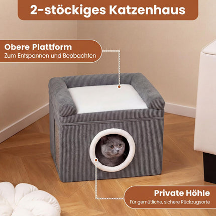 Faltbares Katzenhaus mit Sisalmatte & weichem Kissen, Grau