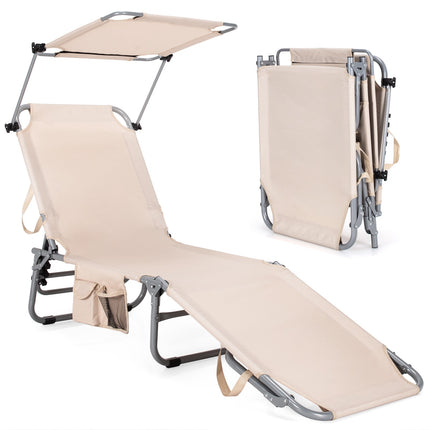 Chaise longue pliable avec pare-soleil et poche latérale