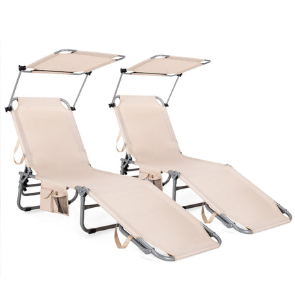 Chaise longue pliable avec pare-soleil et poche latérale