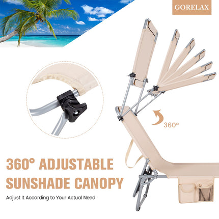 Chaise longue pliable avec pare-soleil et poche latérale