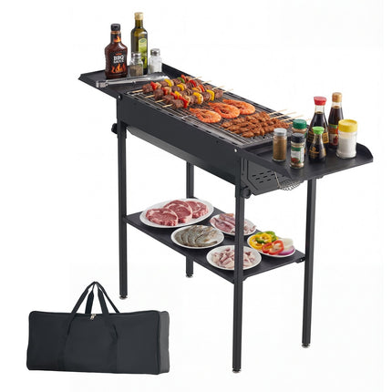 Foldable Charcoal Grill, Portable, Adjustable Height, Side Tables