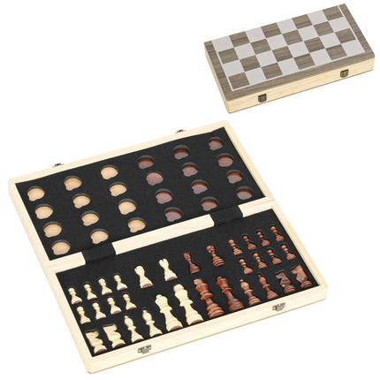 Jeu d'échecs et de dames pliable, noyer, étui compact