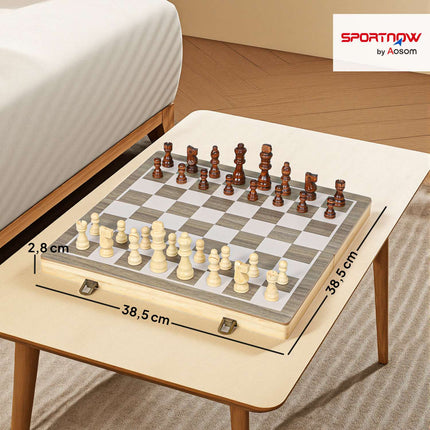 Jeu d'échecs et de dames pliable, noyer, étui compact