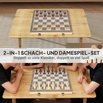 Jeu d'échecs et de dames pliable, noyer, étui compact