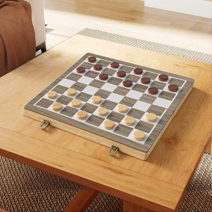 Jeu d'échecs et de dames pliable, noyer, étui compact