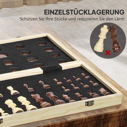 Jeu d'échecs et de dames pliable, noyer, étui compact