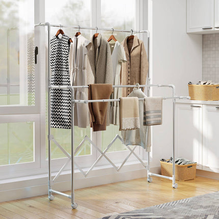 Étendoir à linge pliable, 3 barres réglables, acier inoxydable
