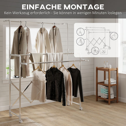 Étendoir à linge pliable, 3 barres réglables, acier inoxydable