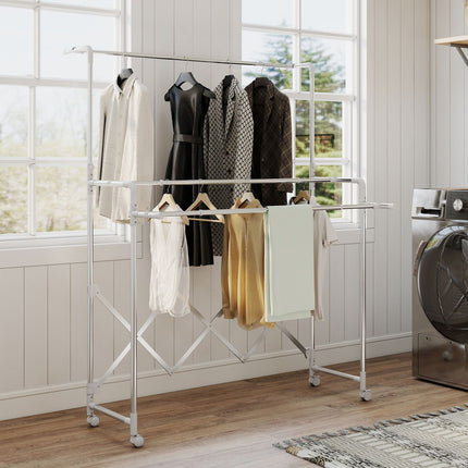 Étendoir à linge pliable, 3 barres réglables, acier inoxydable