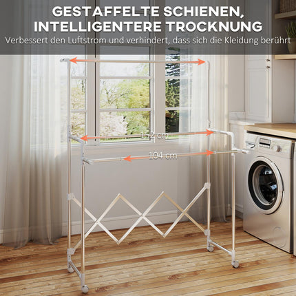 Étendoir à linge pliable, 3 barres réglables, acier inoxydable