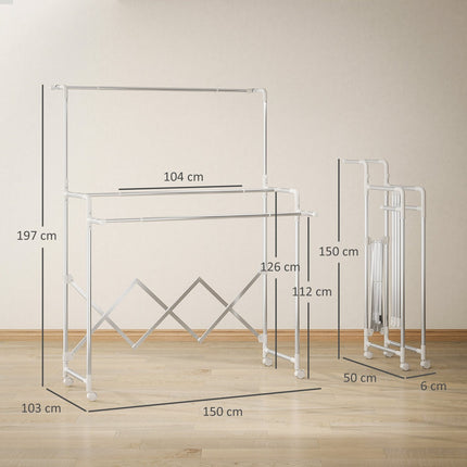 Étendoir à linge pliable, 3 barres réglables, acier inoxydable