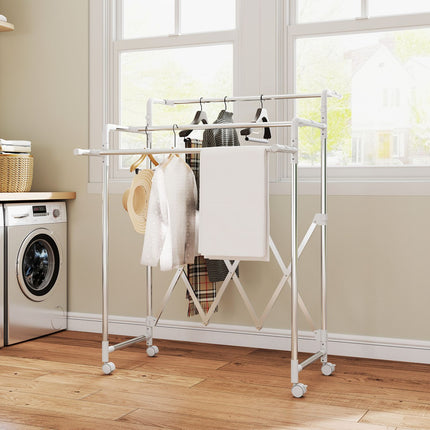 Étendoir à linge pliable, 3 barres réglables, acier inoxydable
