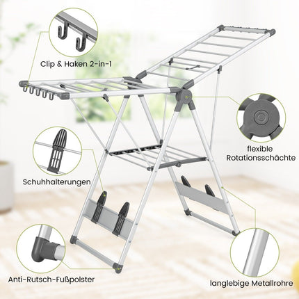 Séchoir à linge pliable, hauteur réglable, 21 tiges