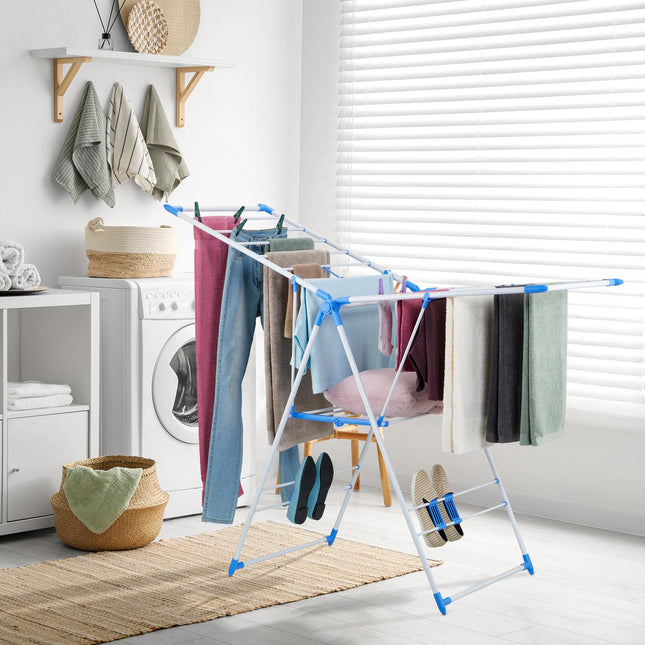 Séchoir à linge pliable avec 2 ailes et porte-chaussures
