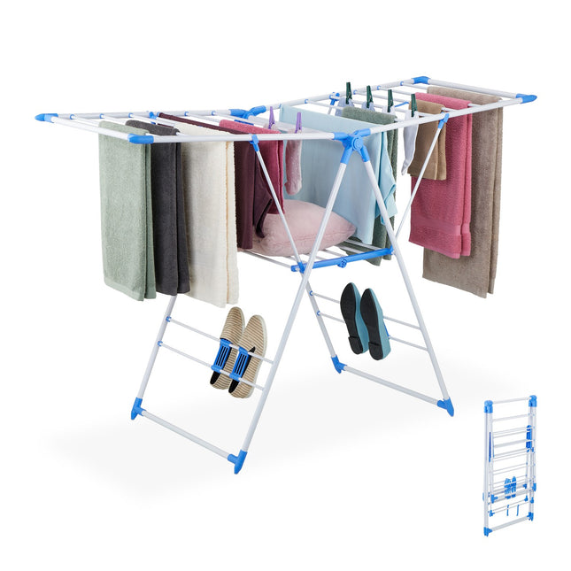 Séchoir à linge pliable avec 2 ailes et porte-chaussures