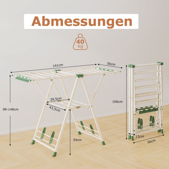 Étendoir à linge pliable avec ailes réglables, beige