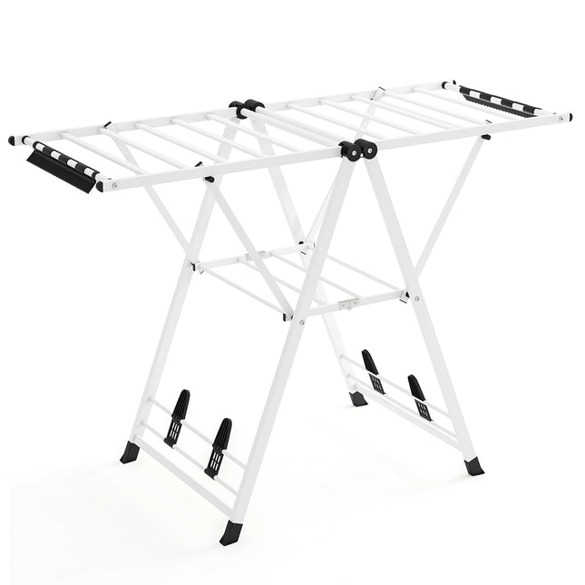 Étendoir à linge pliable avec ailes réglables, blanc