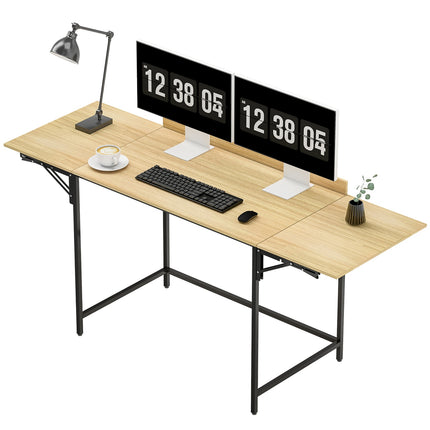 Bureau d'ordinateur pliable avec 2 panneaux extensibles, chêne/noir