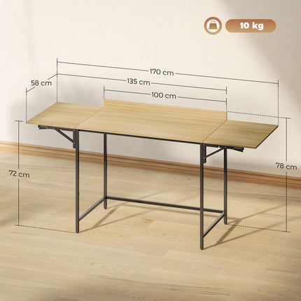 Bureau d'ordinateur pliable avec 2 panneaux extensibles, chêne/noir