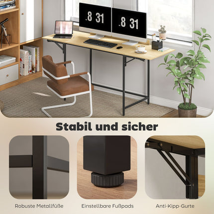 Bureau d'ordinateur pliable avec 2 panneaux extensibles, chêne/noir