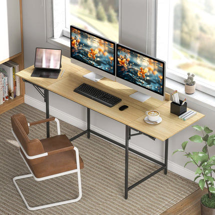 Bureau d'ordinateur pliable avec 2 panneaux extensibles, chêne/noir