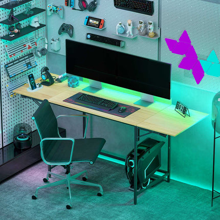 Bureau d'ordinateur pliable avec 2 panneaux extensibles, chêne/noir