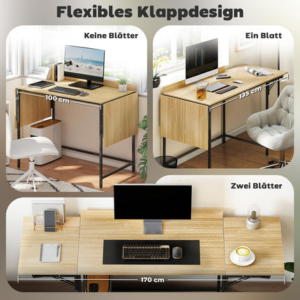 Bureau d'ordinateur pliable avec 2 panneaux extensibles, chêne/noir