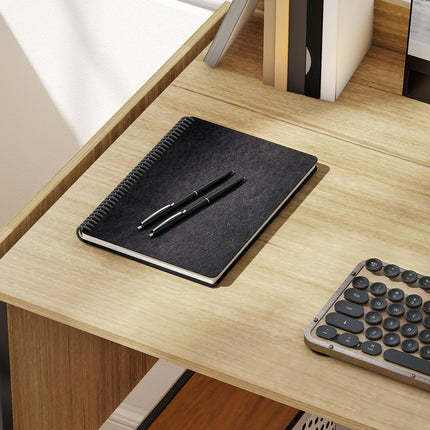 Bureau d'ordinateur pliable avec 2 panneaux extensibles, chêne/noir