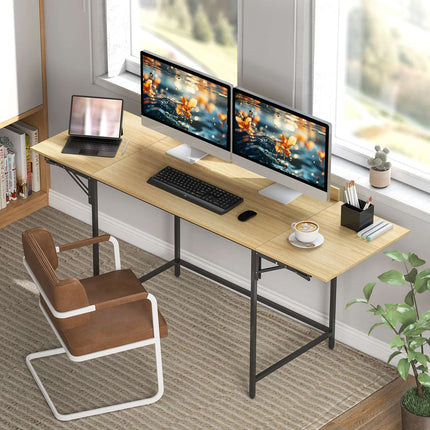 Bureau d'ordinateur pliable avec 2 panneaux extensibles, chêne/noir