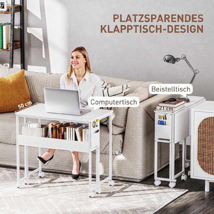 Bureau pliable avec étagère, blanc, profondeur 50-21 cm