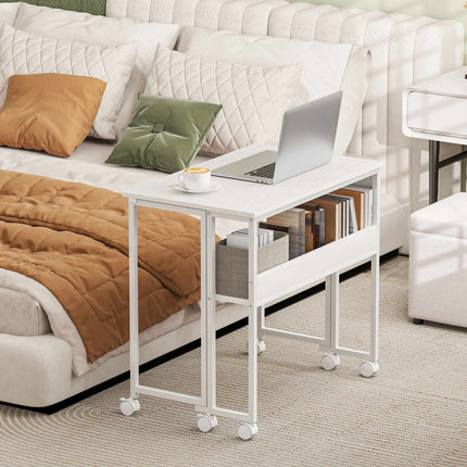 Bureau pliable avec étagère, blanc, profondeur 50-21 cm