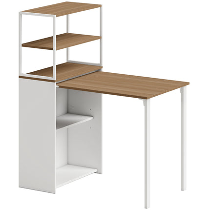 Bureau pliable avec étagères, 105 x 60 x 127 cm, bois naturel