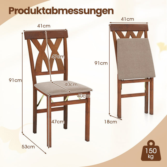 Ensemble de chaises de salle à manger pliables, assise rembourrée, marron, lot de 2