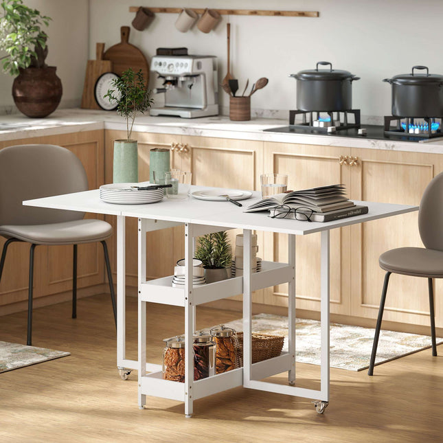Table de salle à manger pliante, style industriel, 4 couverts, blanche