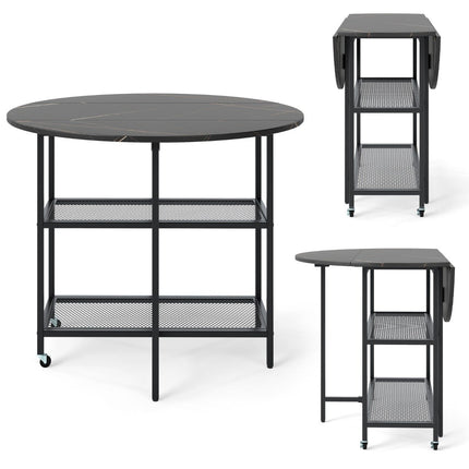 Table à manger pliable, aspect marbre, pour 2 à 4 personnes, noire