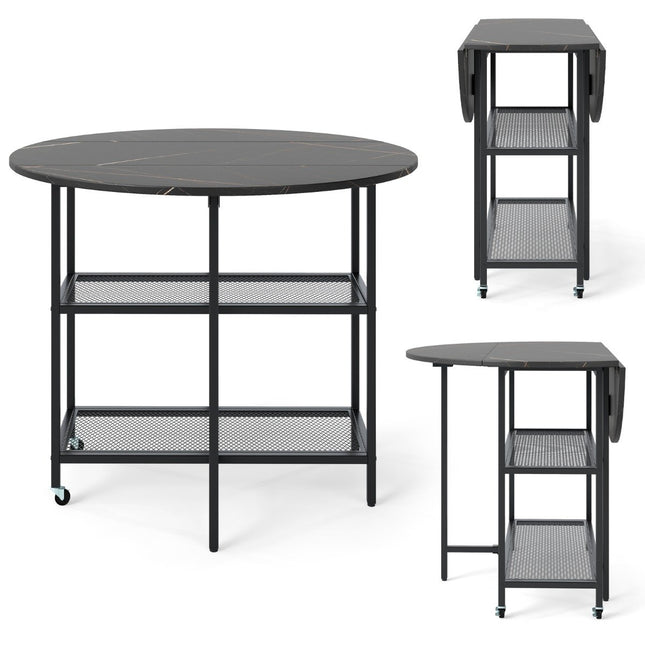 Table à manger pliable, aspect marbre, pour 2 à 4 personnes, noire