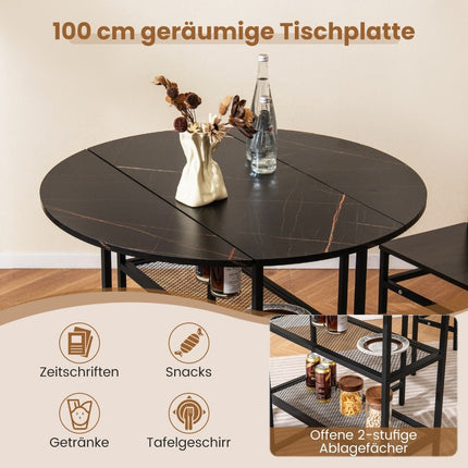 Table à manger pliable, aspect marbre, pour 2 à 4 personnes, noire