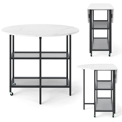Table à manger pliable, aspect marbre, pour 2 à 4 personnes, mobile