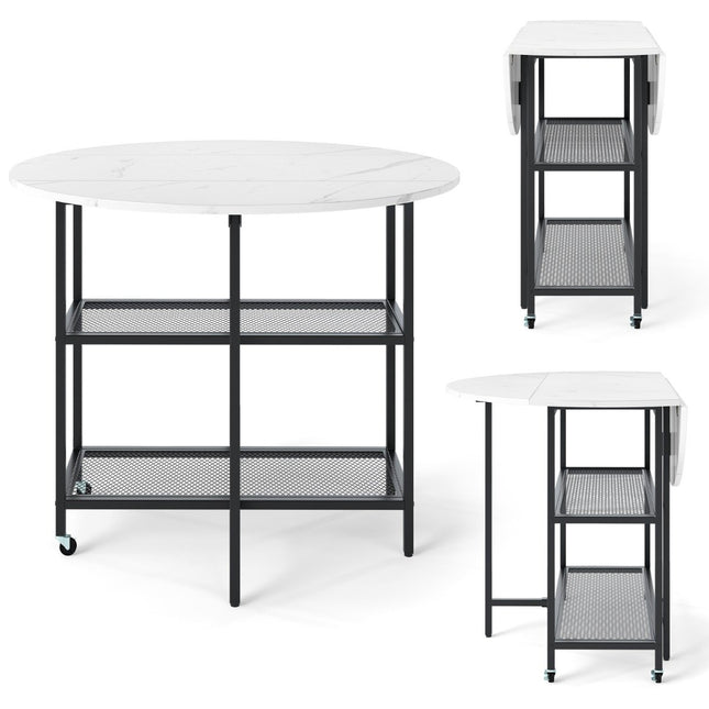 Table à manger pliable, aspect marbre, pour 2 à 4 personnes, mobile