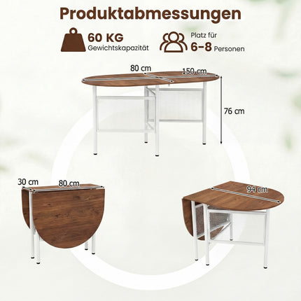 Klappbarer Esstisch für 6-8 Personen, platzsparendes ovales Design