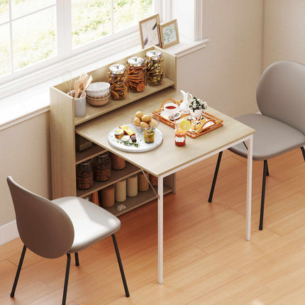 Table de salle à manger pliable avec étagère, design industriel, chêne, gain de place