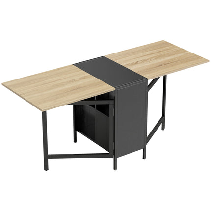 Klappbarer Esstisch mit Ablagen, dunkles Holz & Schwarz